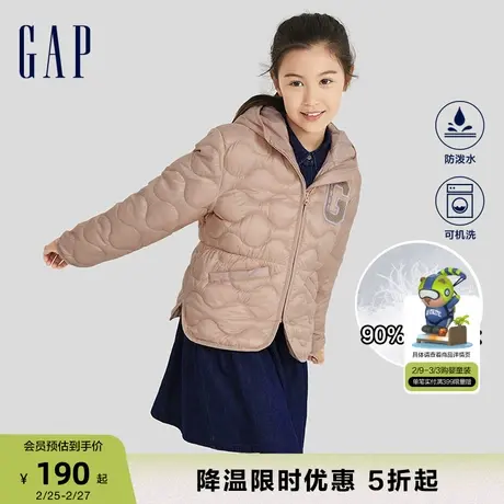 Gap女童冬季LOGO连帽宽松保暖外套洋气儿童装防泼水羽绒服721012商品大图