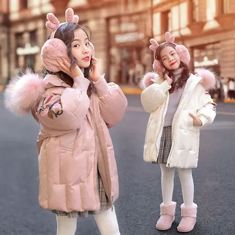 尼尔斯嘉女童羽绒服韩版洋气童装女大童中长款冬装儿童加厚外套冬图片
